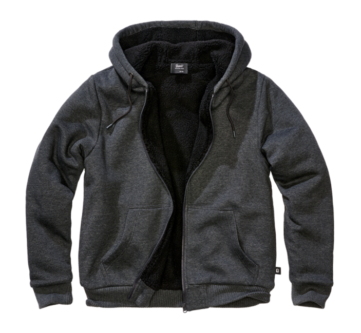 Brandit Sweatjacket Teddylining felpa da uomo con fodera calda, nera melange