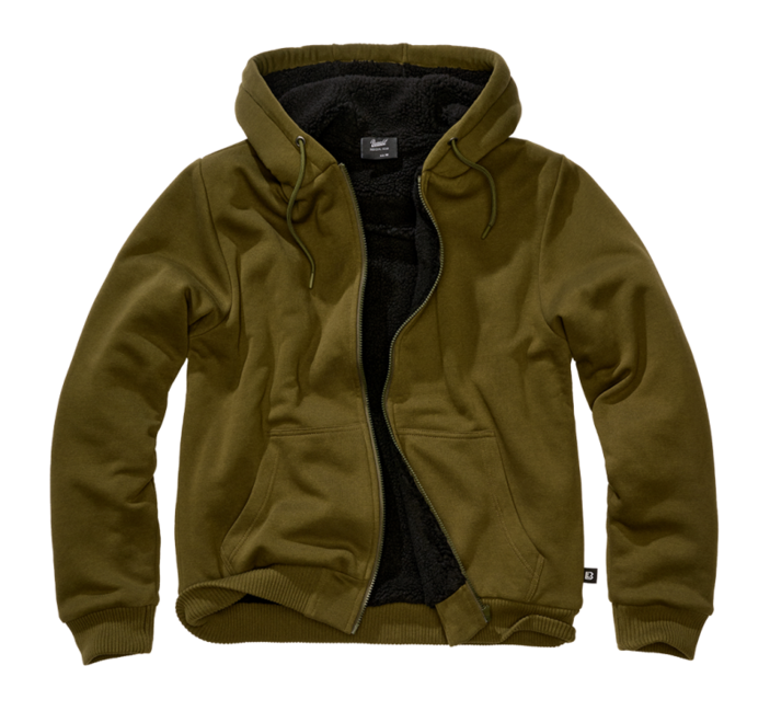 Brandit Sweatjacket Teddylining felpa da uomo con fodera calda, oliva