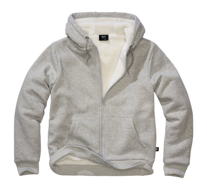 Brandit Sweatjacket Teddylining felpa da uomo con fodera calda, grigia melange