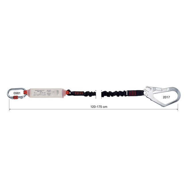 Camp Shock Absorber Rewind Single corda di sicurezza con assorbitore di caduta e gancio in acciaio 120 - 175 cm