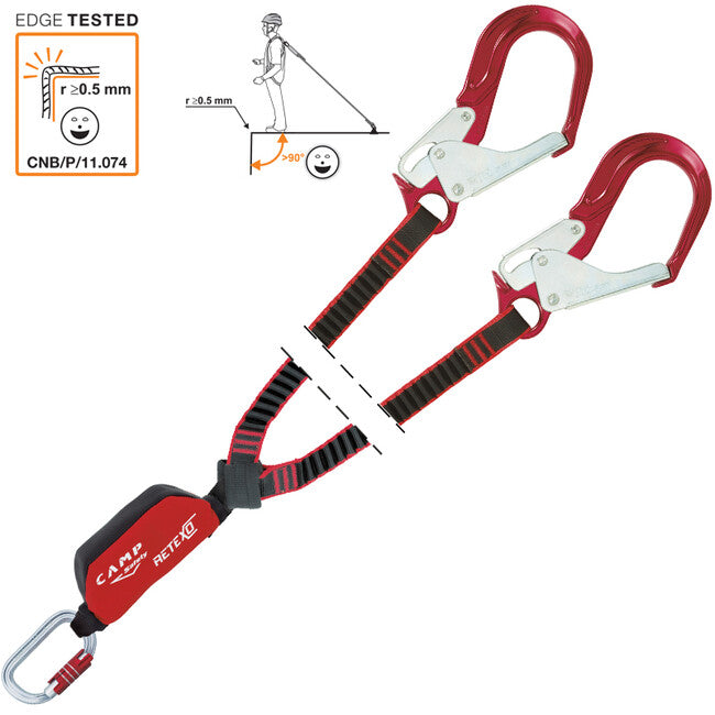 Camp Hook Plus set anticaduta e cordino elastico con riavvolgimento Retexo Doppio 120 - 180 cm ganci a palma