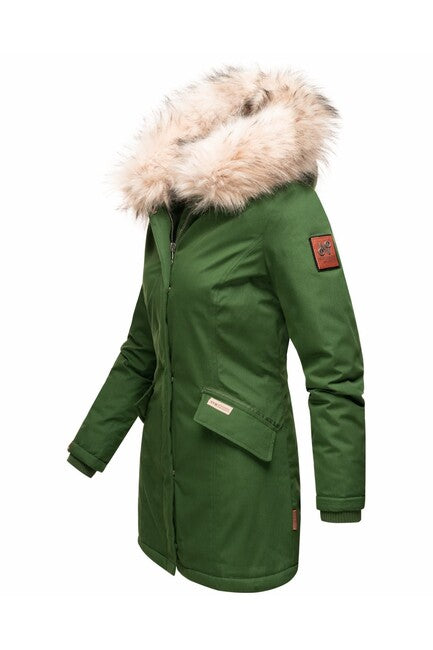 Navahoo Cristal giacca invernale da donna con cappuccio e pelliccia, verde