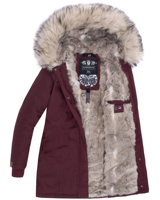 Navahoo Cristal giacca invernale da donna con cappuccio e pelliccia, bordeaux