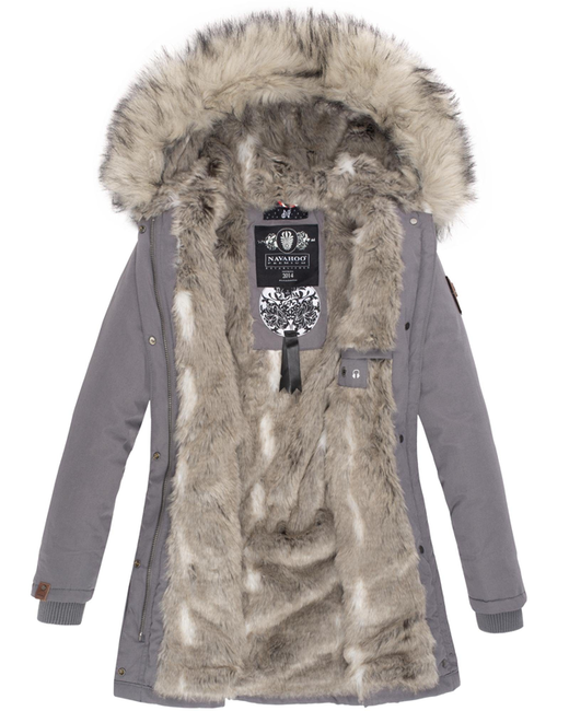Navahoo Cristal giacca invernale da donna con cappuccio e pelliccia, grigio