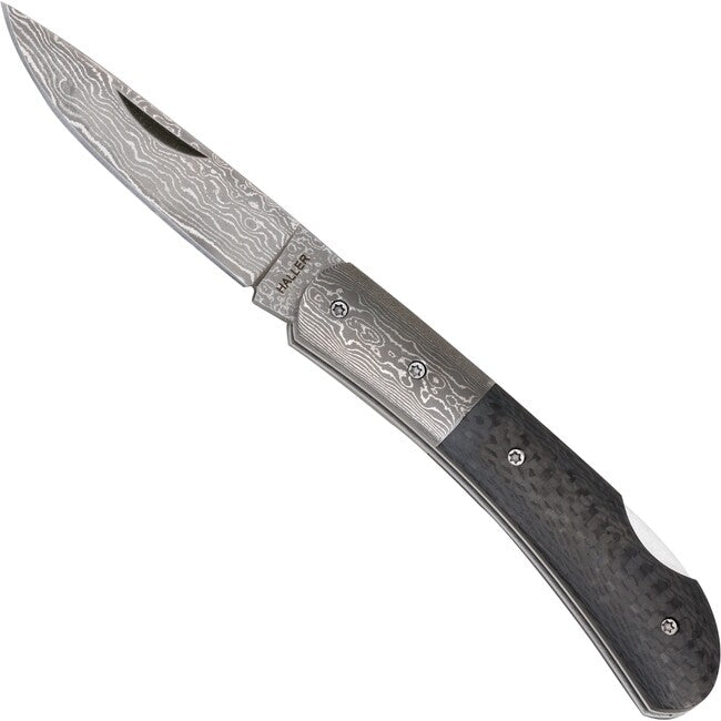 Haller Damast Coltello di sopravvivenza con acciaio Damasco Damast-Tame Carbonfibergriff