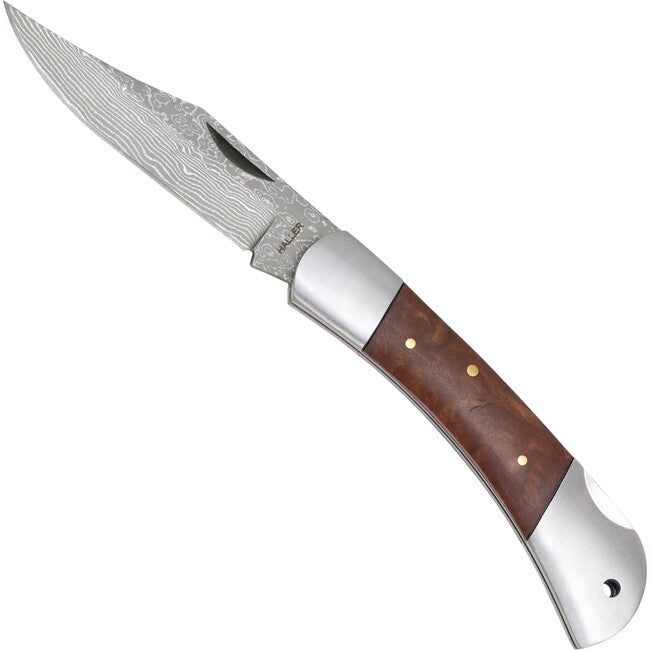 Haller Damast Coltello di sopravvivenza con acciaio damascato Damast-Tame Wurzelholz 71Lagen 80624