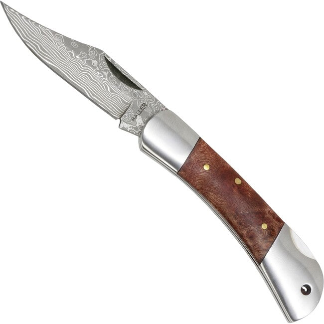 Haller Damast Coltello di sopravvivenza con acciaio damascato Damast-Tame Wurzelholz 71Lagen 80621