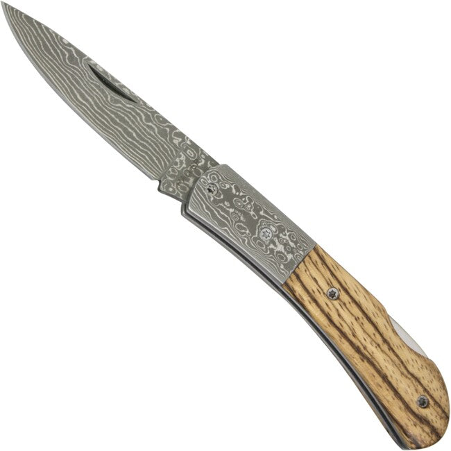 Haller Damast Coltello di sopravvivenza con acciaio damascato Damast-Tame Zebraholzgriff