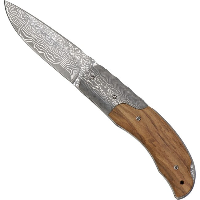 Haller Damast Coltello di sopravvivenza con acciaio damasco Damast- Legno d'ulivo