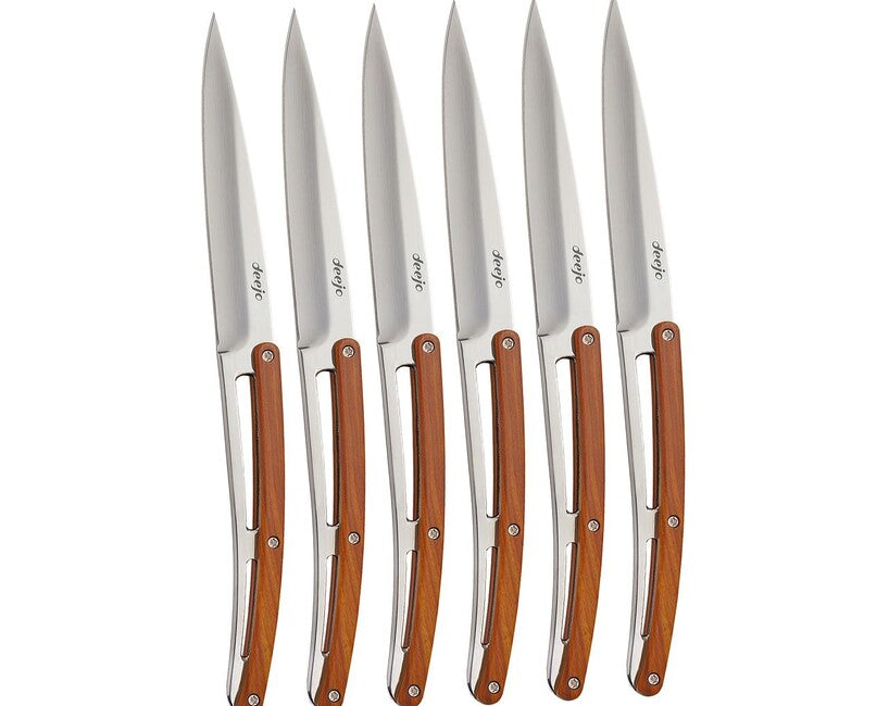 Deejo Set di 6 coltelli con lama lucida in legno di corallo