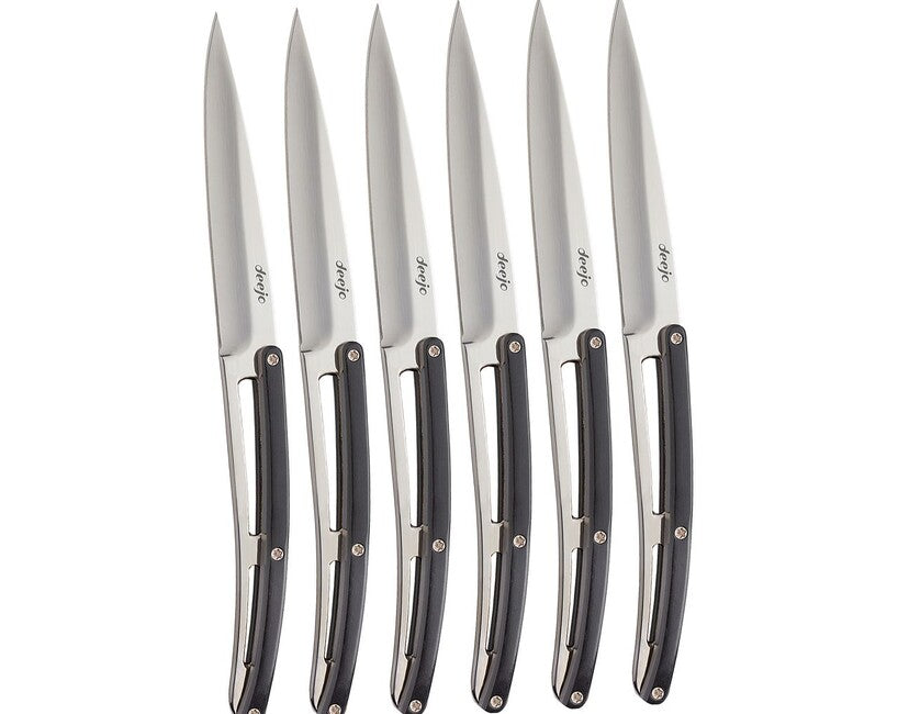Deejo Set di 6 coltelli in legno d'ebano con lama lucida