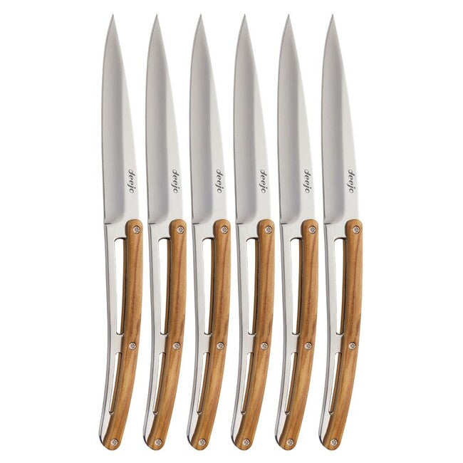 Deejo Set di 6 coltelli con lama lucida in legno d'ulivo