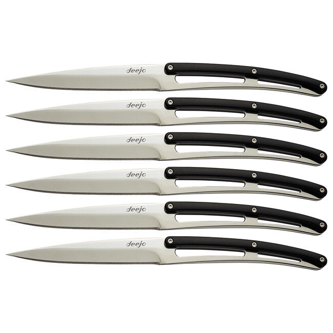 Deejo Set di 6 coltelli con lama lucida e manico in ABS nero