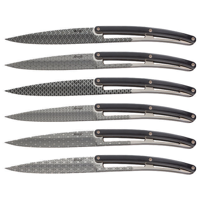 Deejo set di 6 coltelli lama lucida manico nero ABS design Geometria