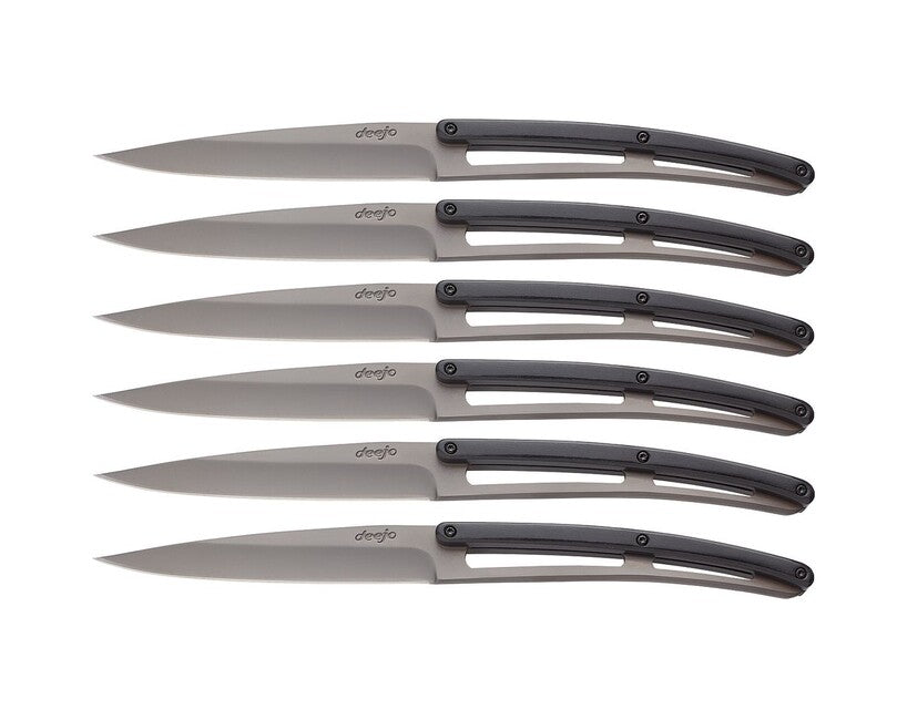 Deejo Set di 6 coltelli Tavolo, grigio titanio legno di ebano