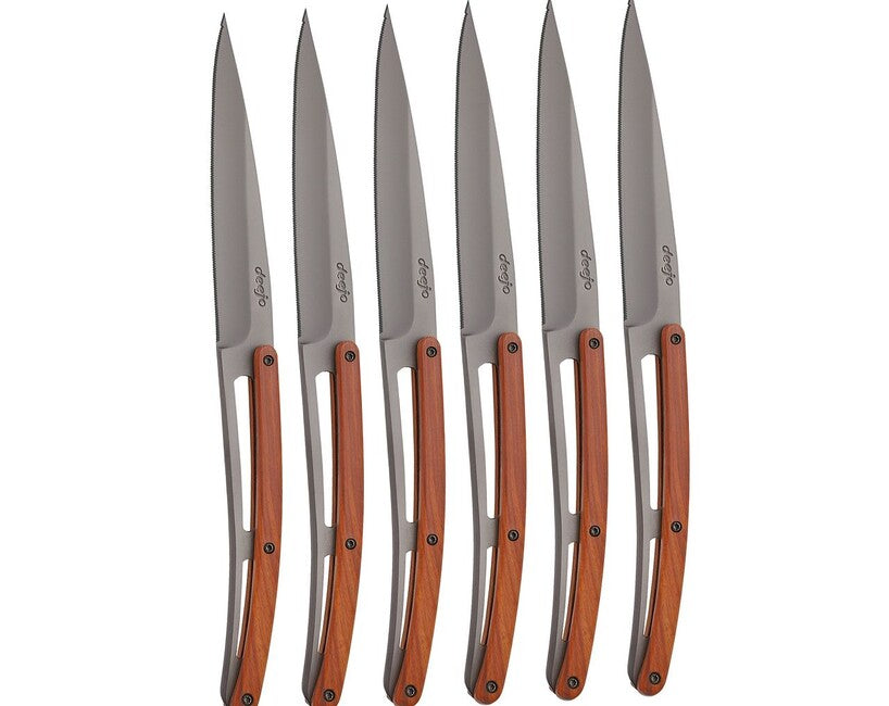 Deejo Tavolo set di 6 coltelli grigio titanio coralwood tooth.blade
