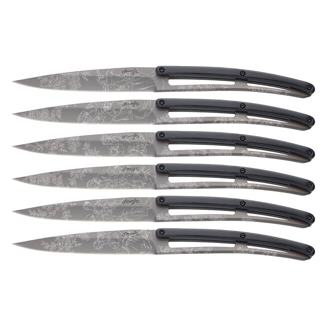 Deejo Set di 6 coltelli da bistecca con superficie in titanio e design in cartapesta Toile de Jouy