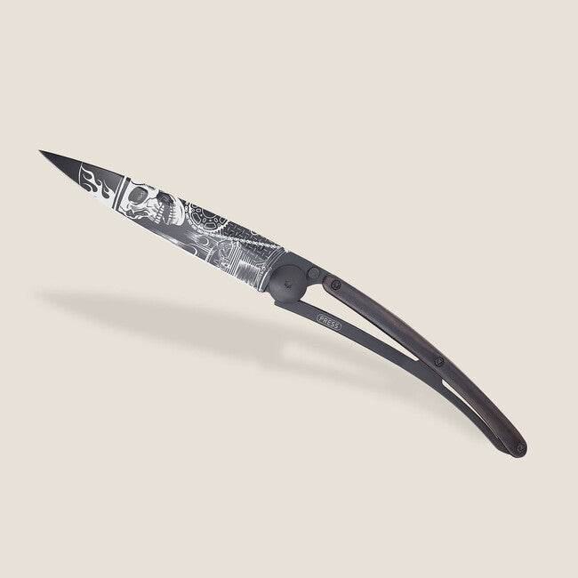 Deejo Ride or Die coltello di chiusura nero tattoo biker legno d'ebano