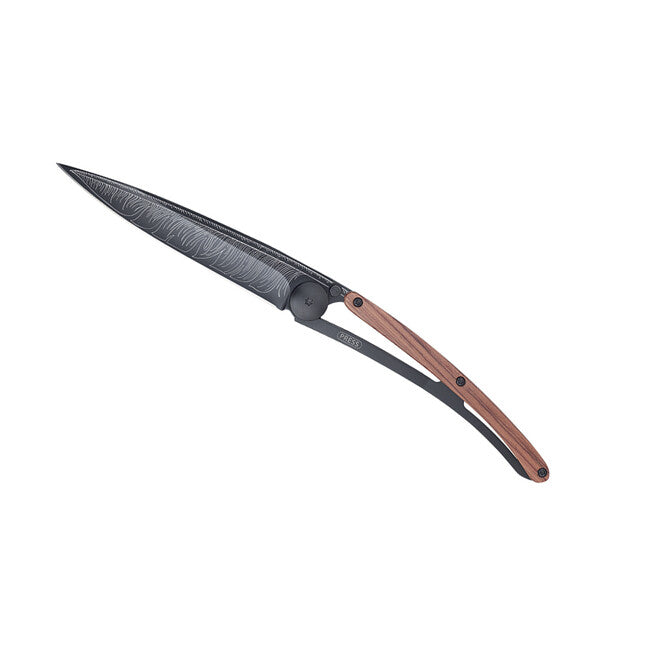 Deejo Coltello di chiusura Tatuaggio nero in legno di corallo piuma