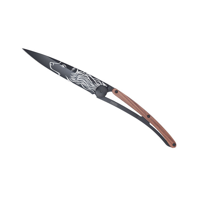 Deejo Coltello di chiusura Black tattoo coralwood wolf