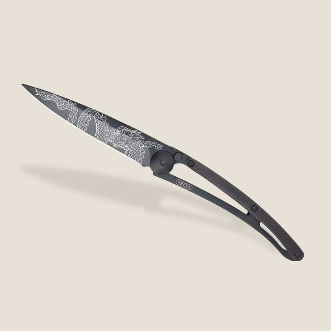 Deejo Coltello di chiusura Tatuaggio nero in legno d'ebano Drago giapponese
