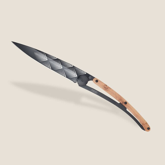 Deejo Coltello di chiusura Black tattoo in legno di ginepro Art Déco