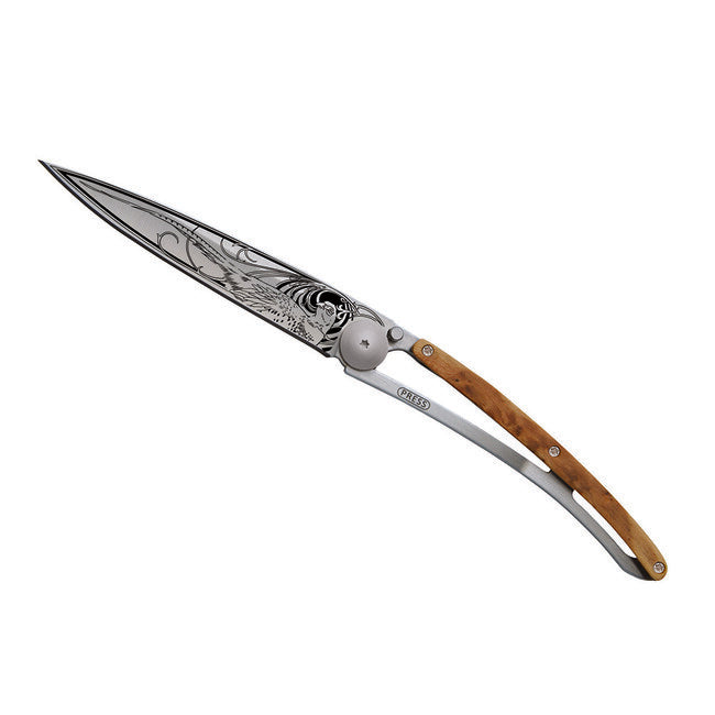Deejo Natura in legno di ginepro Coltello di chiusura Fagiano