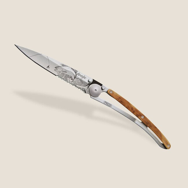 Deejo Coltello chiusura seghettatura legno titanio trota