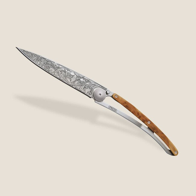 Deejo Tattoo Art nouveau coltello di chiusura legno di ginepro