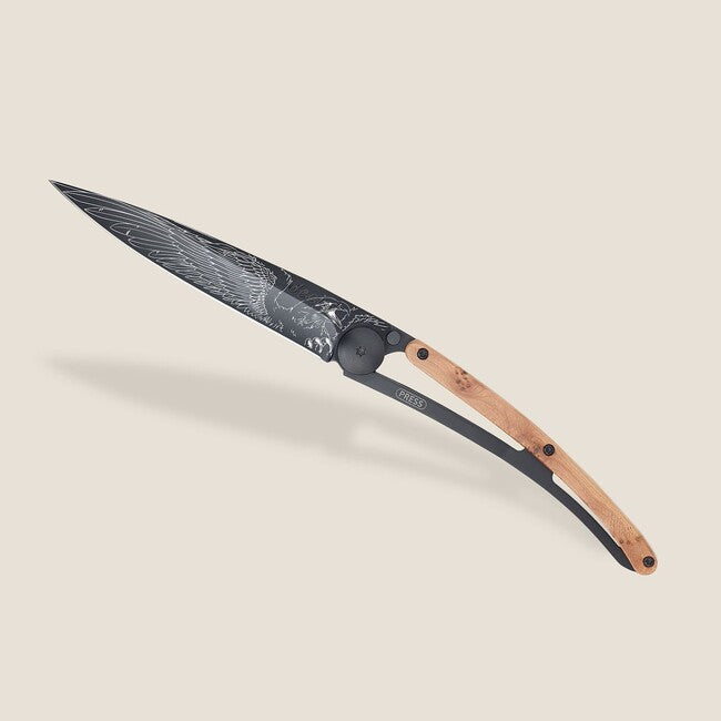 Deejo Tattoo Biker coltello da chiusura, legno di ginepro nero