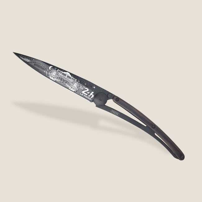 Deejo Tattoo Coltello di chiusura Nero 24h Le Mans in legno d'ebano Notte