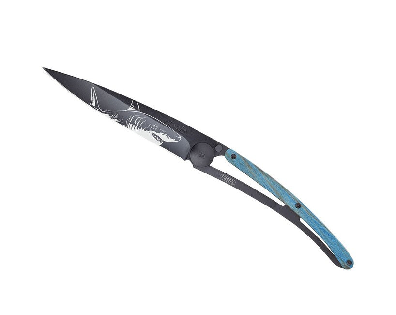Deejo Tattoo coltello più vicino Black blue beech Shark