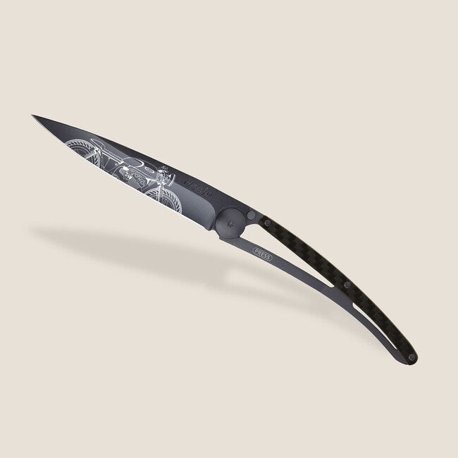 Deejo Tattoo Coltello di chiusura in fibra di carbonio Café Racer, nero