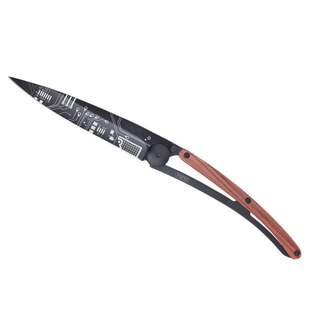 Deejo Coltello di chiusura Tatuaggio nero in legno di corallo Circuito
