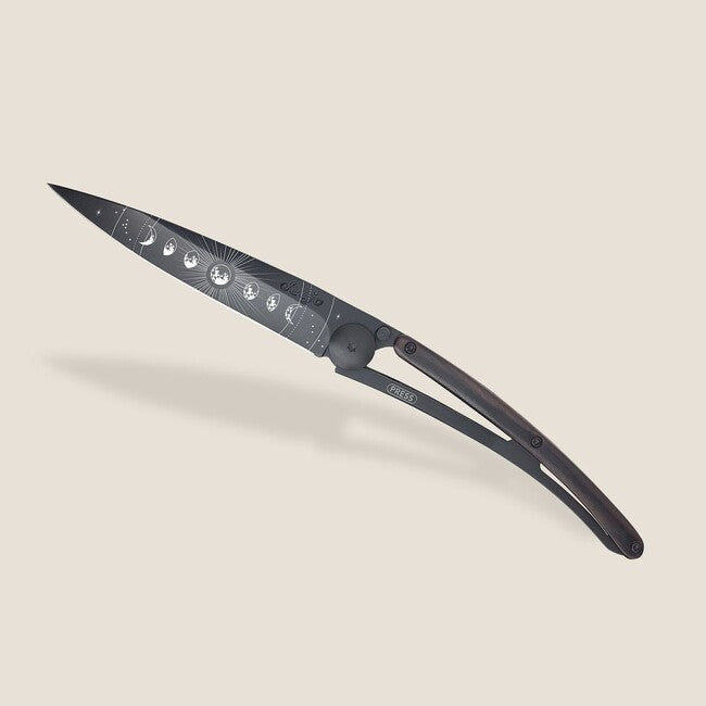 Deejo Tattoo coltello di chiusura Legno di ebano nero Fase lunare