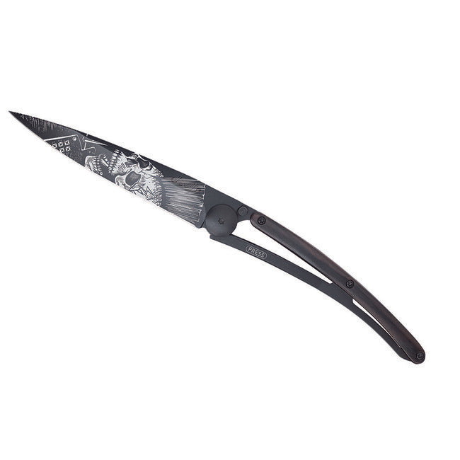 Deejo Tattoo coltello di chiusura , nero in legno d'ebano Punk