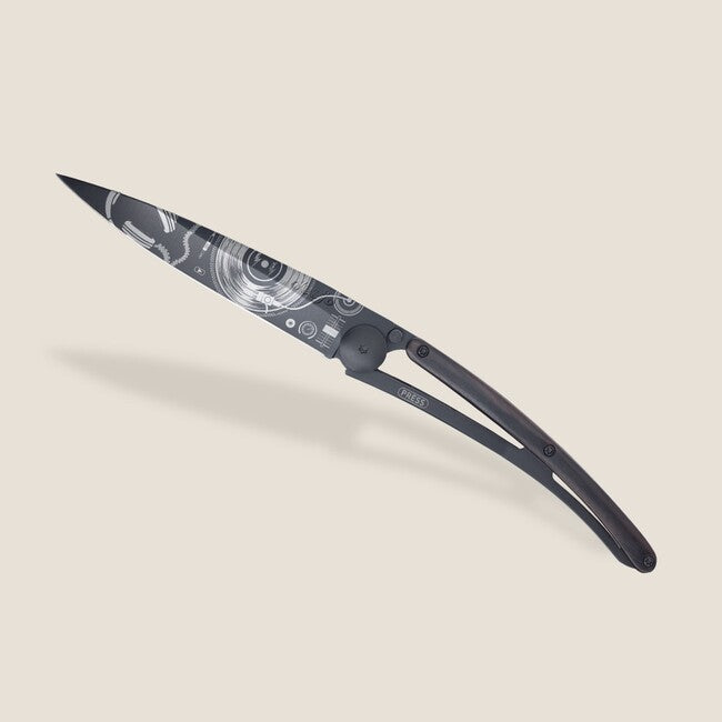 Deejo Tattoo coltello pieghevole Legno di ebano nero Vinile