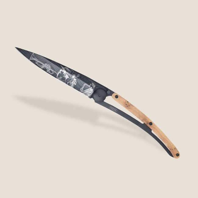 Deejo Tattoo coltello di chiusura in legno di ginepro nero Jazz