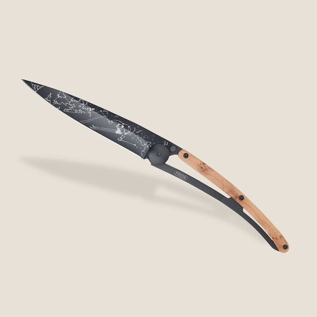 Deejo Tattoo coltello di chiusura, nero in legno di ginepro Ski