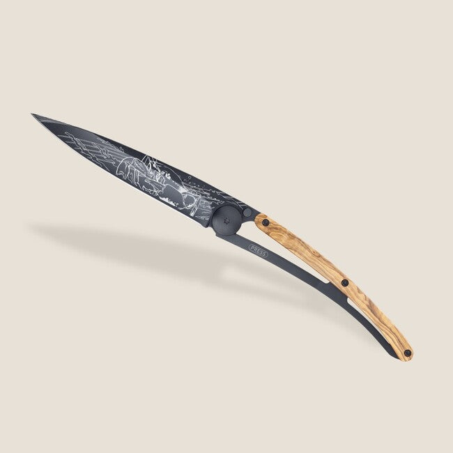Deejo Tattoo Coltello pieghevole Legno nero oliva Cancro