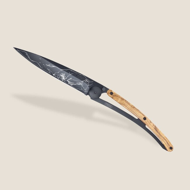 Deejo Taurus coltello di chiusura Tattoo in legno d'ulivo nero
