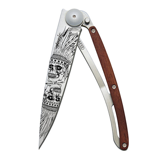 Deejo Tattoo teschio indiano coltello di chiusura legno di corallo