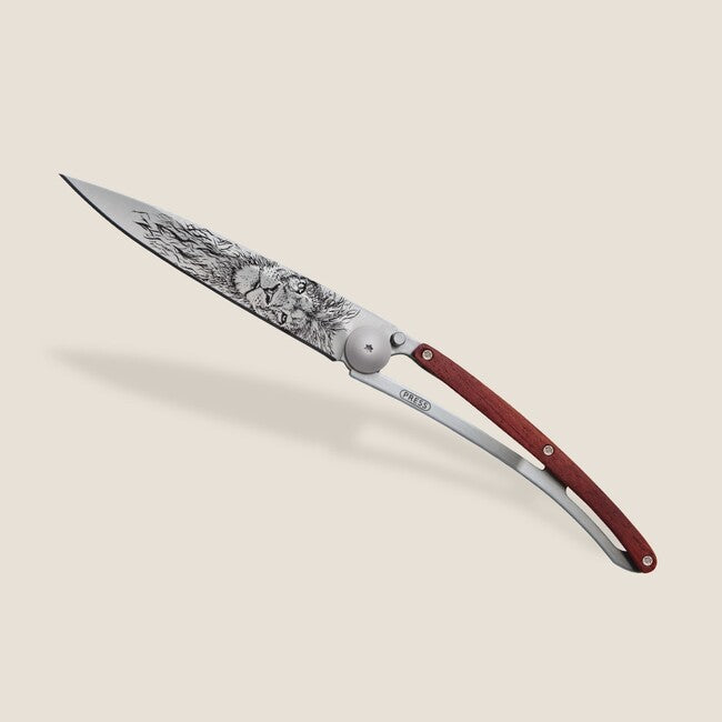 Deejo Tattoo Lion coltello di chiusura , coralwood
