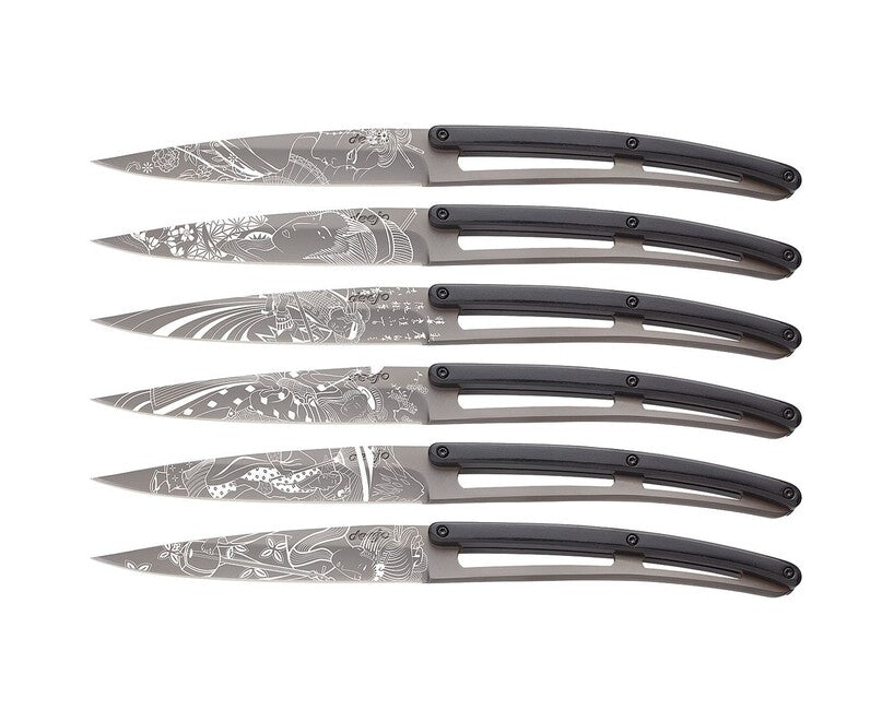 Deejo Tattoo set di coltelli da bistecca, grigio chiaro ebano Giappone
