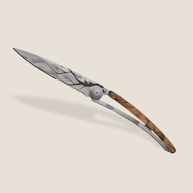 Deejo Tattoo Serration coltello pieghevole, marrone camo Tree