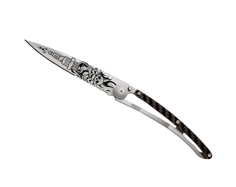 Deejo Tattoo Serration coltello di chiusura titanio fibra di carbonio Biker