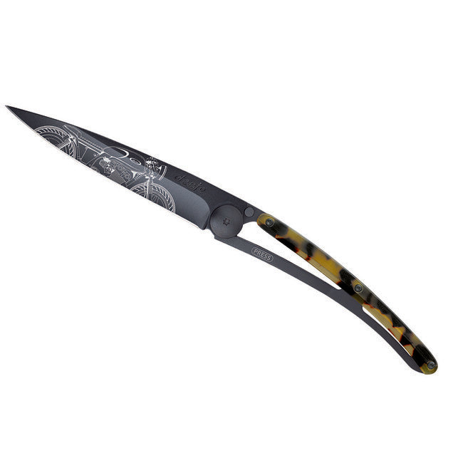 Deejo Tattoo Turtle coltello di chiusura, nero guscio di tartaruga Café Racer