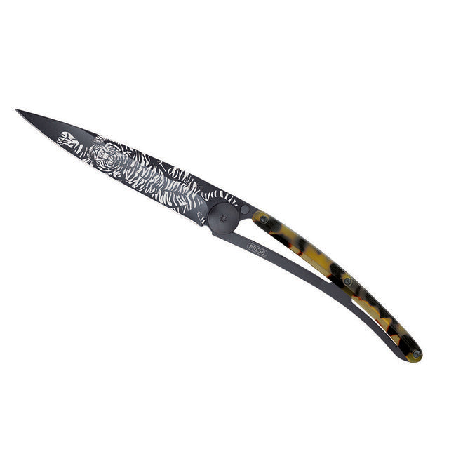 Deejo Tattoo Coltello di chiusura, nero guscio di tartaruga Tigre