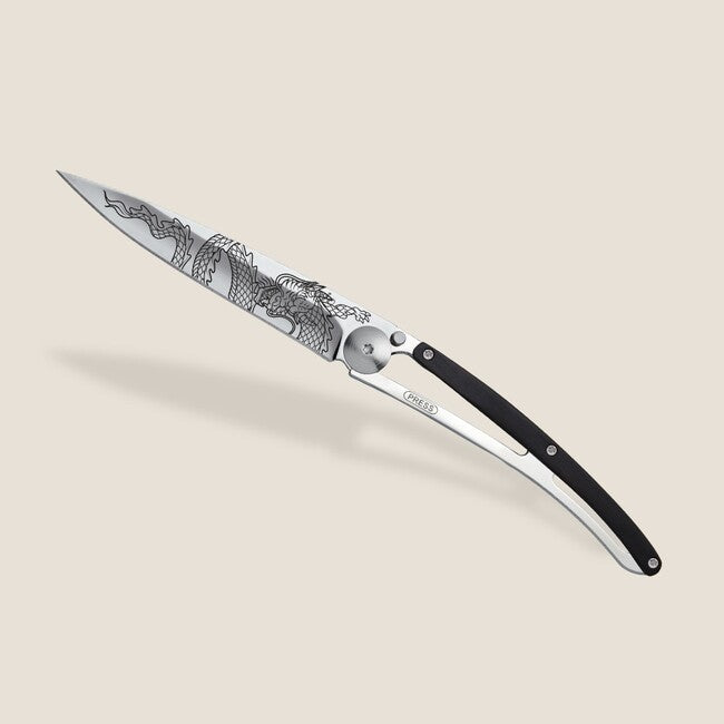 Deejo Tattoo Wood Japanese Dragon Folding Knife