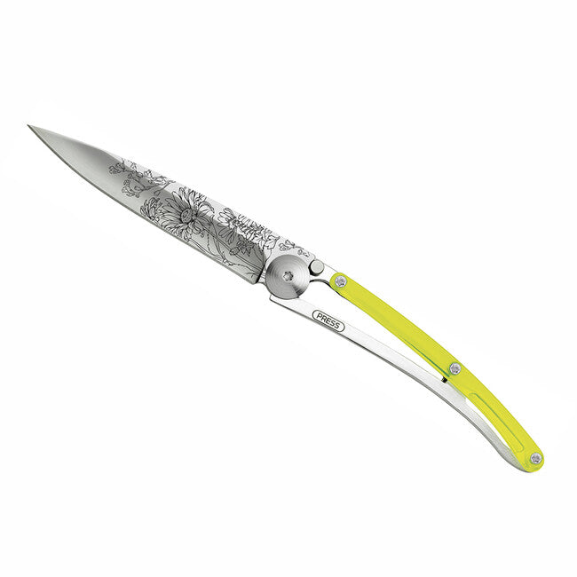 Deejo Blossom chiusura coltello tatuaggio giallo